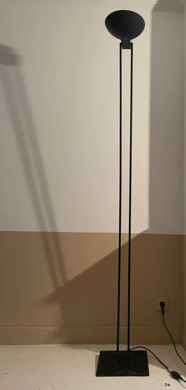 Adjustable modernist floor lamp black lacquered metal Italian 80s