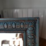 Mirror, art deco, wood, blue velvet patina, antique wax
