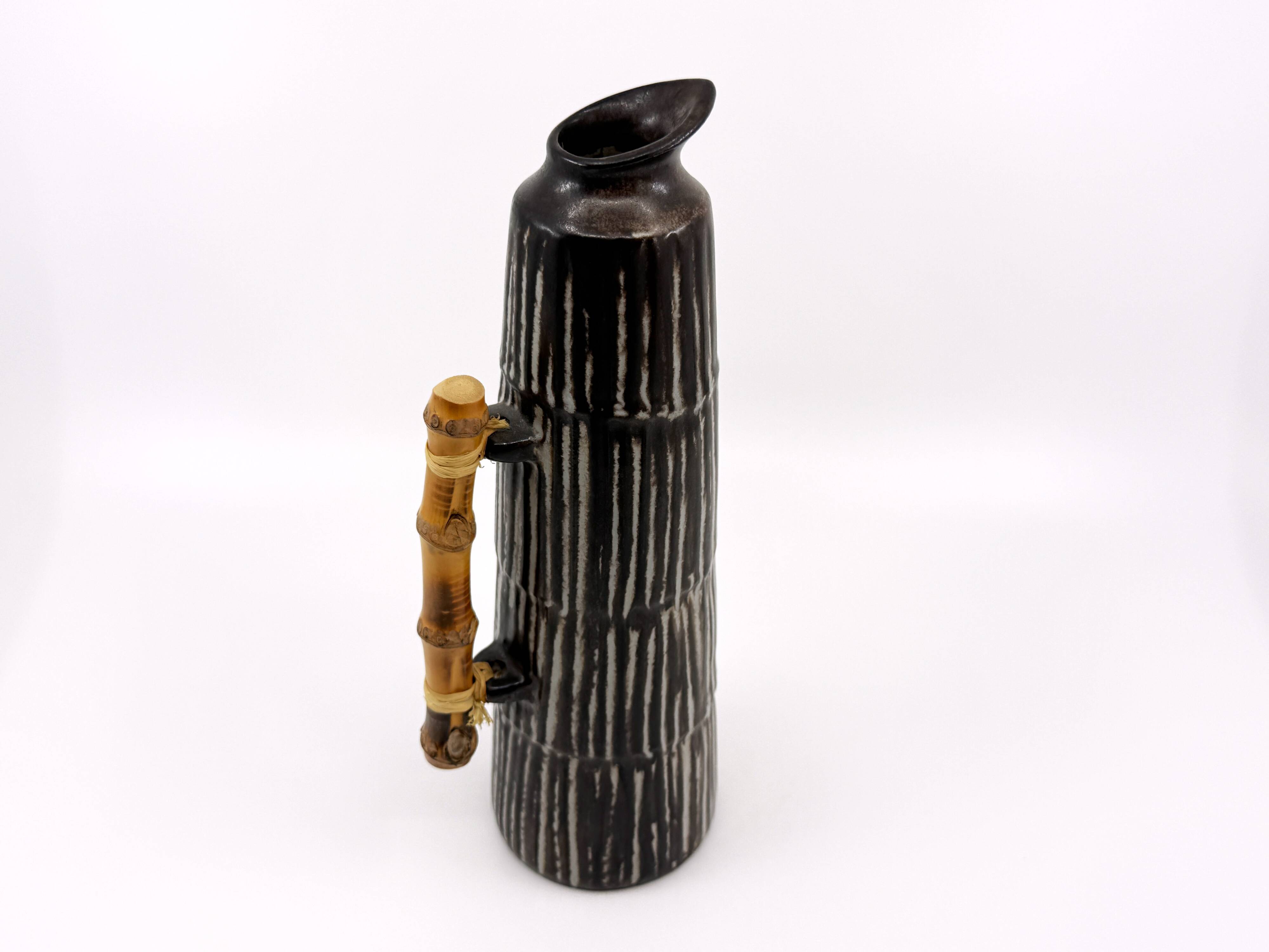 Vintage ceramic and bamboo pitcher vase • BR Keramik Denmark • 1960s