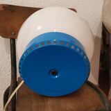 Table lamp vintage 70s plastic blue globe white opaline white