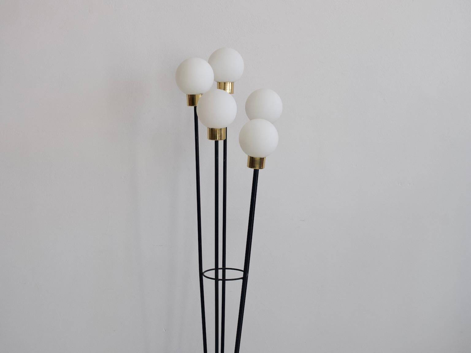 Five-globe opaline glass floor lamp by Arlus