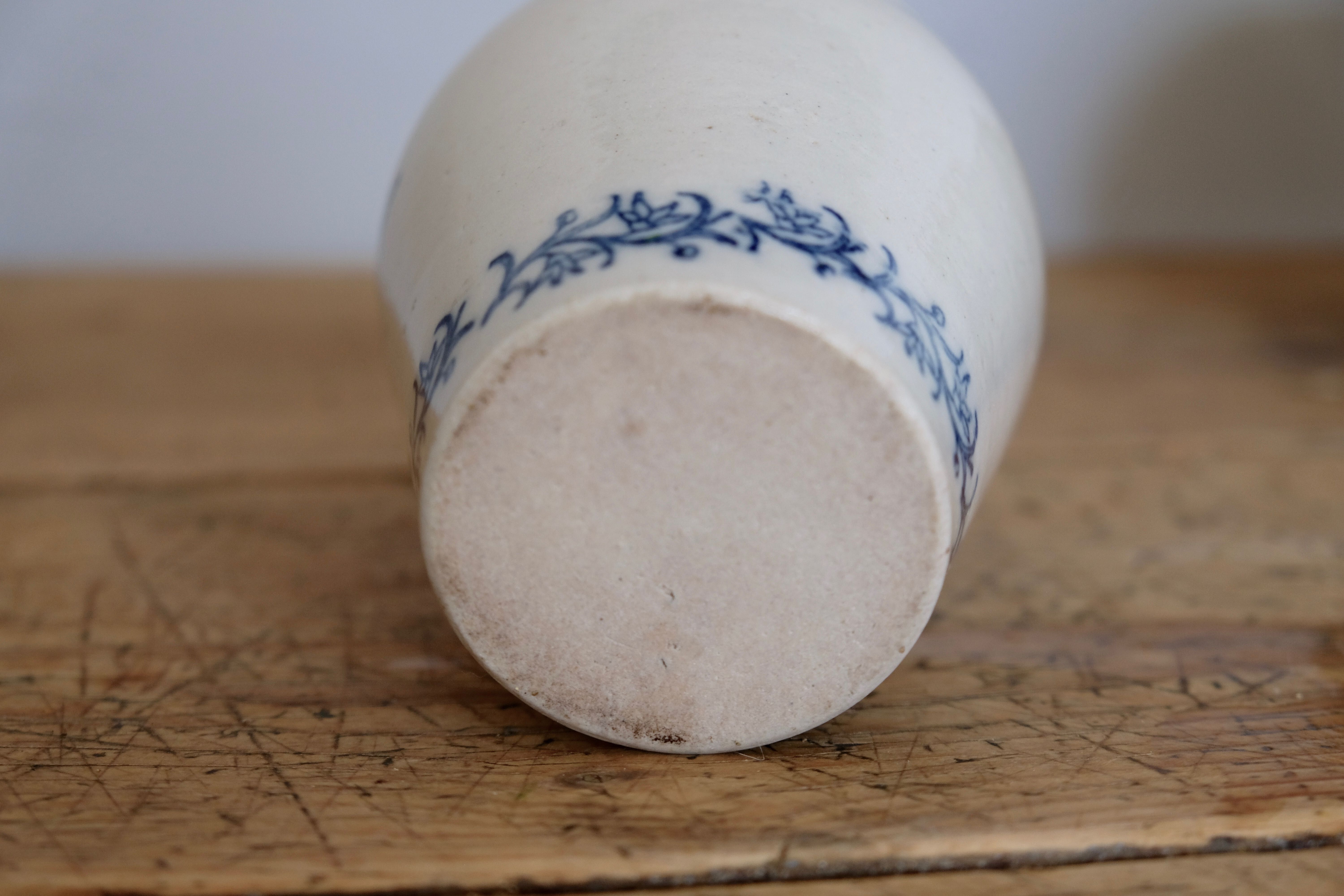 Old sandstone pot glazed beige and blue