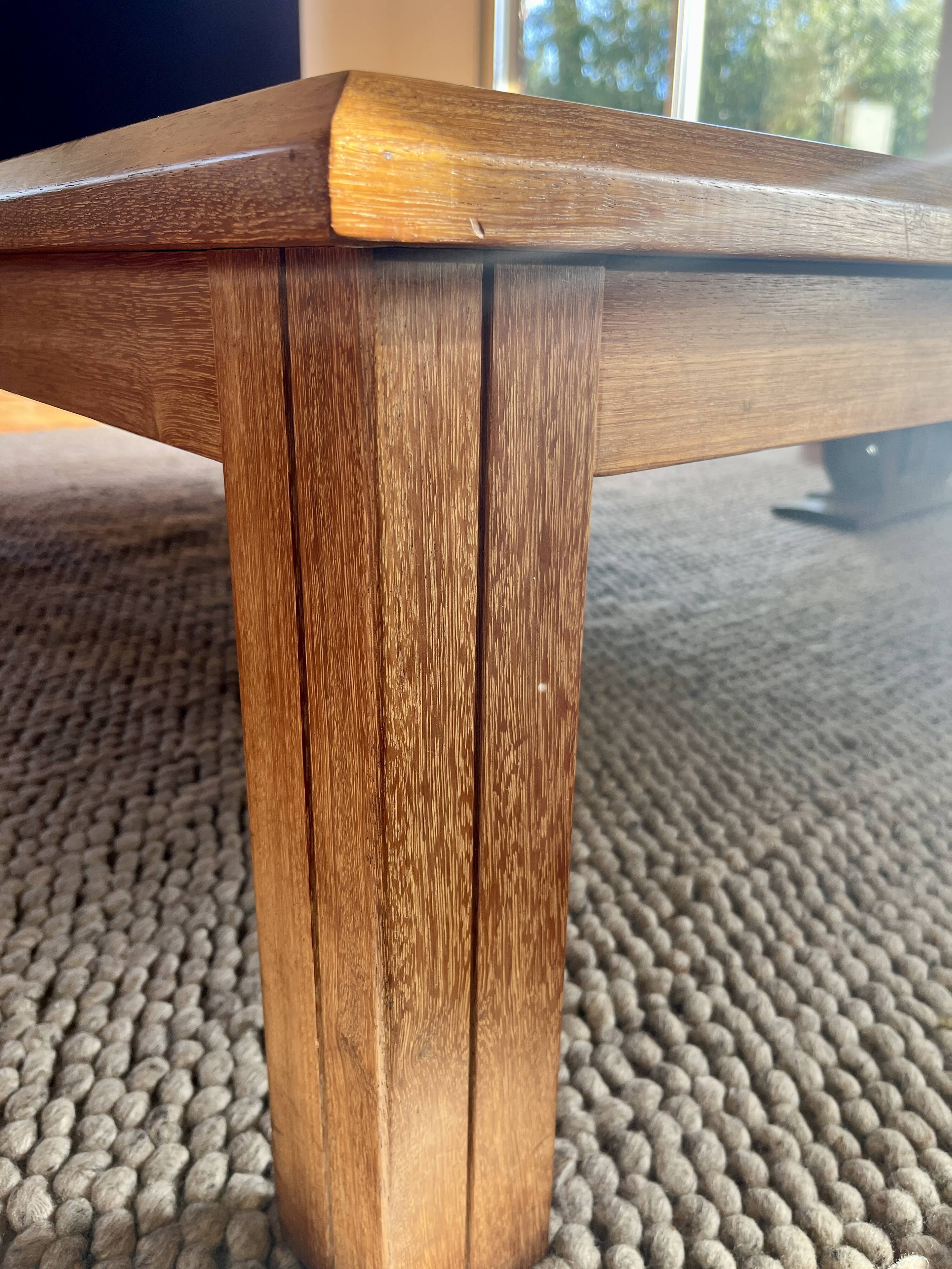 Large handcrafted coffee table in exotic wood + nesting tables.