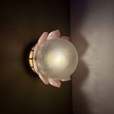 Vintage pink mother-of-pearl wall lamp with frosted glass globe