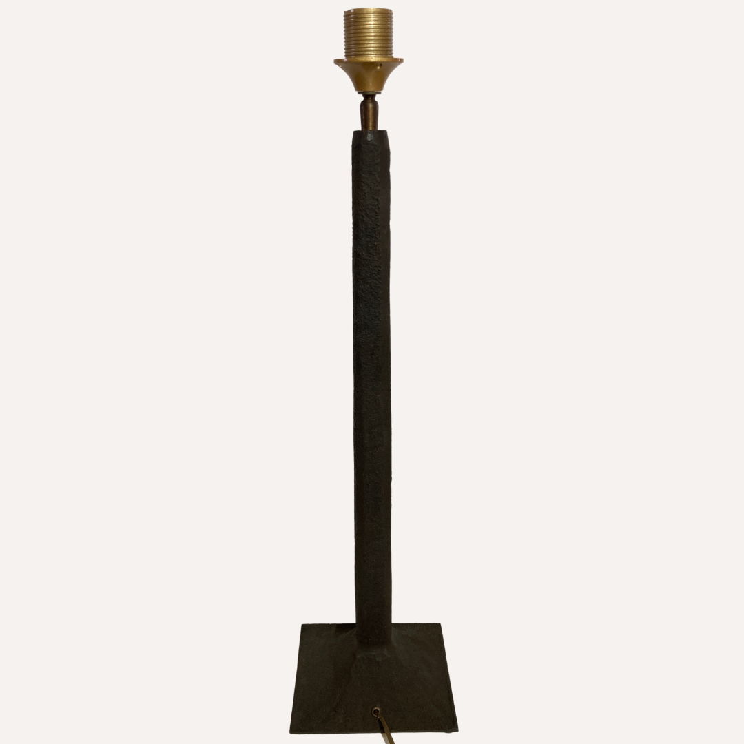 Pair vintage brutalist iron hammered floor or large table lamps, Germany.
