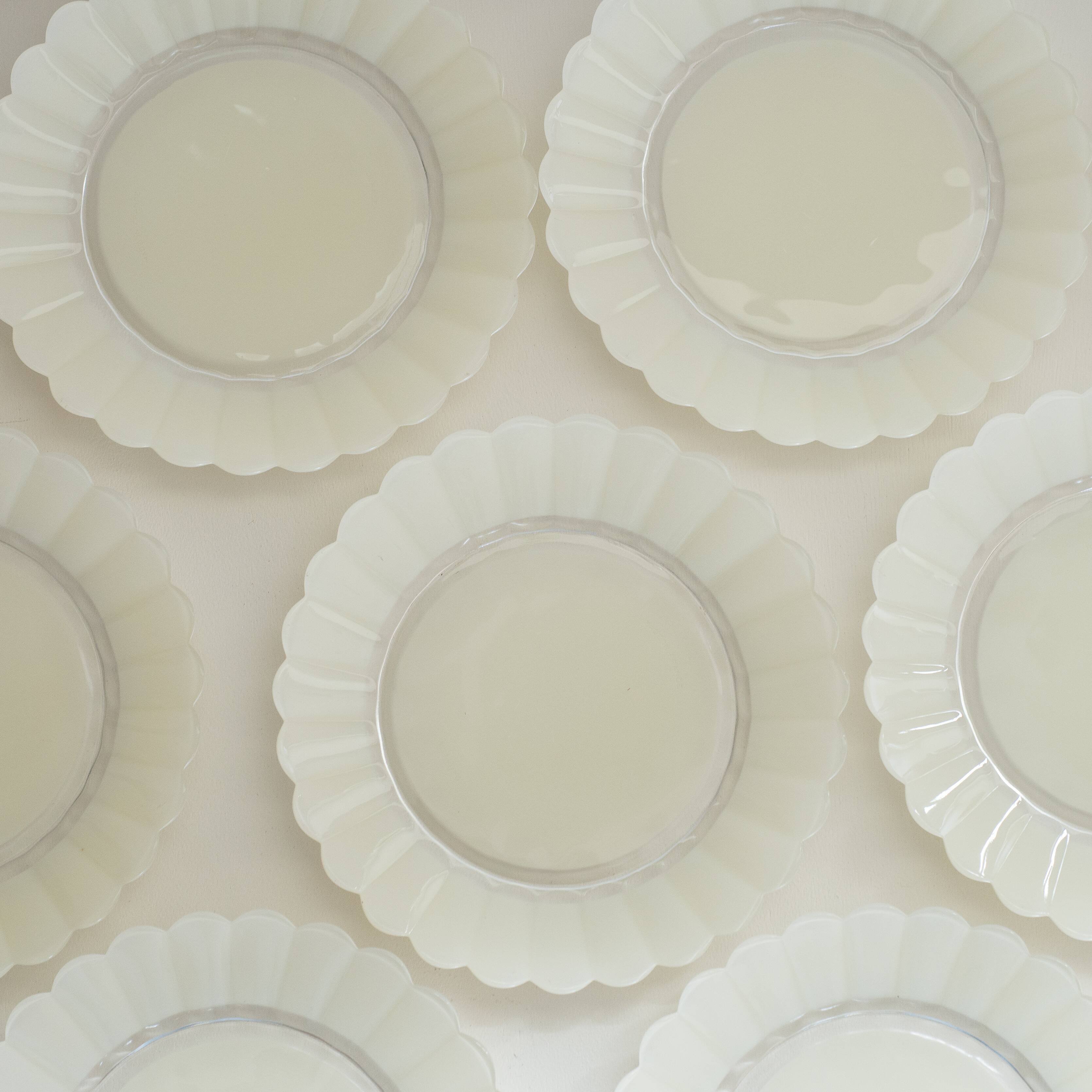 Set of 10 dessert plates flowers petals daisy Duralex Made in France 70s