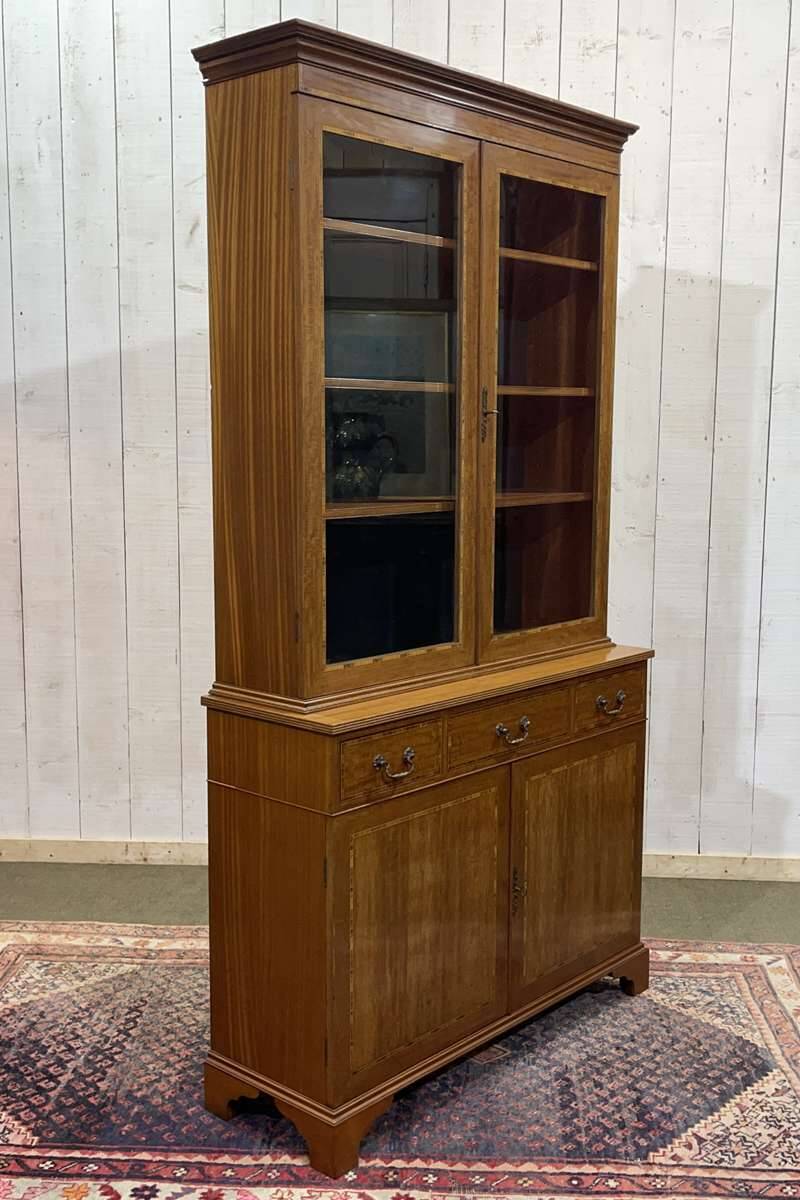 English two-piece mahogany bookcase from the 1950s