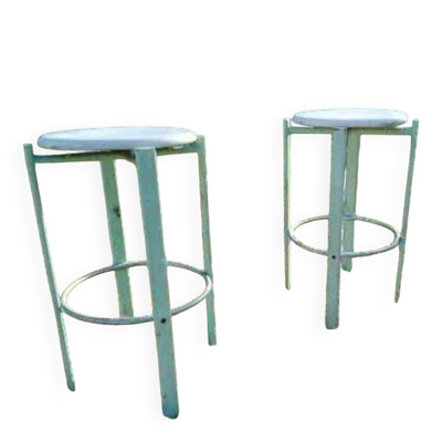 Paire de chaises de bar de couleur verte style usine
