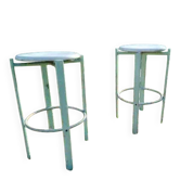 Paire de chaises de bar de couleur verte style usine