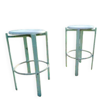 Paire de chaises de bar de couleur verte style usine