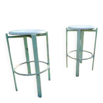 Paire de chaises de bar de couleur verte style usine