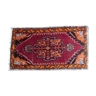 Hand knotted door mat, entryway rug, bath mat, kitchen decor, small rug, Turkish rug 1′10″ × 3′2″