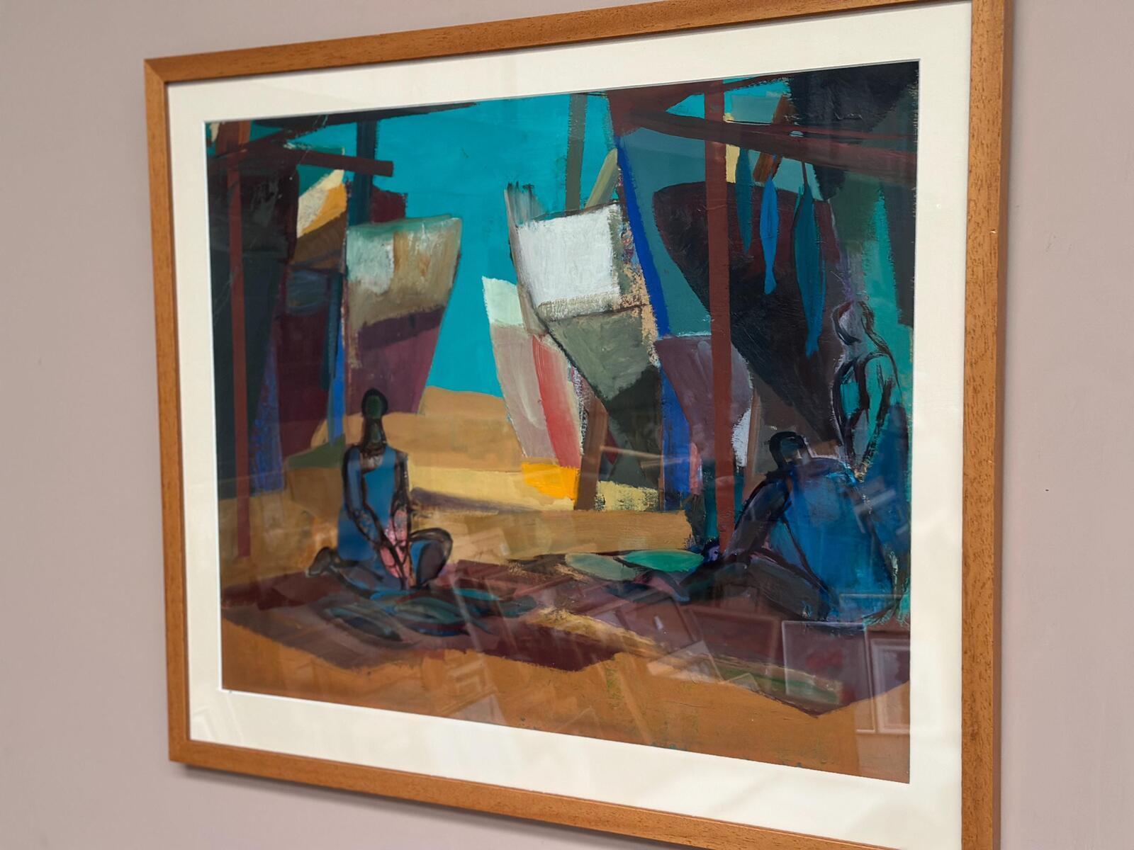 Swedish Oil on Cardboard – “Figures” – Signed – Vintage & Framed – 71