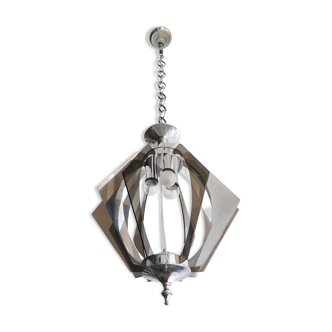 Portuguese mid century chrome and acrylic hanging lamp chandelierc