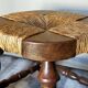 Low vintage regional stool in solid wood with straw top