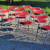 Set de 9 chaises pliantes  des années 70 tweed et métal chromé