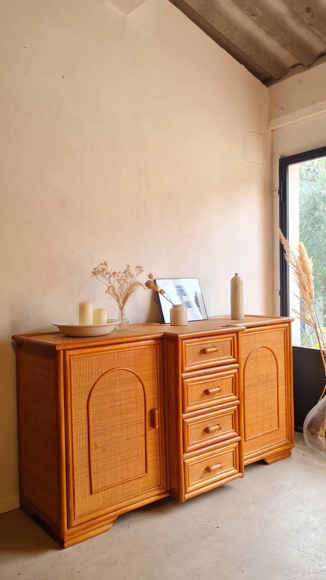 Vintage rattan sideboard - circa 1970