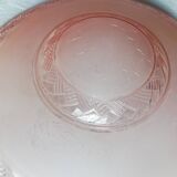 Antique ceiling light in frosted and etched pink glass