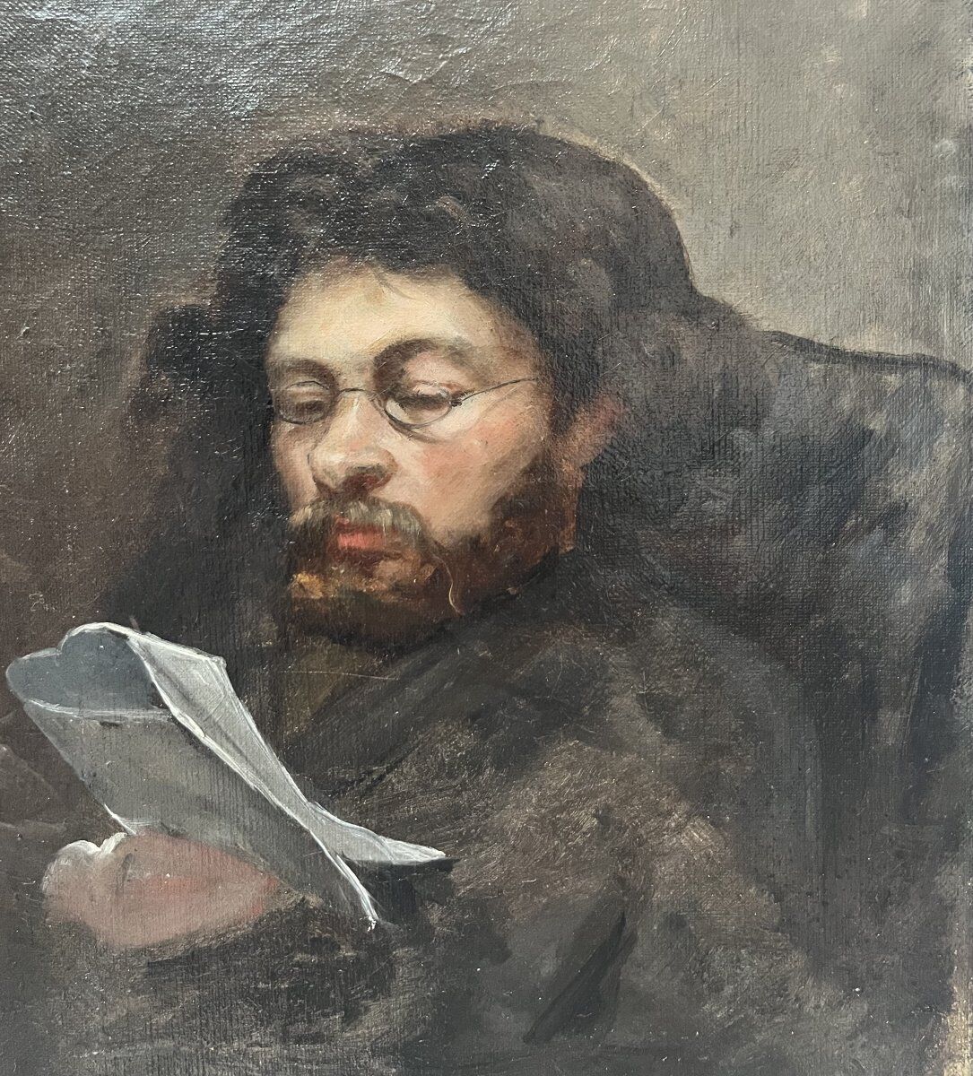 French school of the 19th century, Portrait of a man reading, oil on canvas