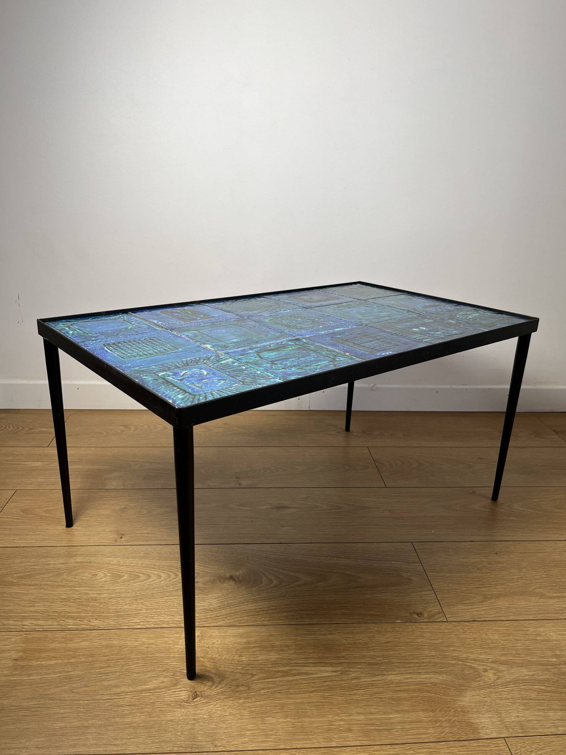 Blue ceramic coffee table by Robert & Jean CLOUTIER circa 1960