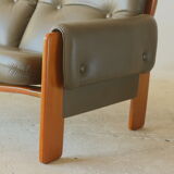 Olive leather two seater sofa, 1970'