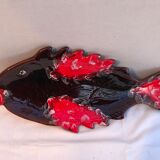 Ancien plat poisson céramique marron rouge vintage