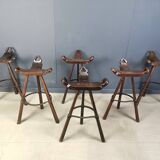 Mid century brutalist bar stools - set of 6, 1960s