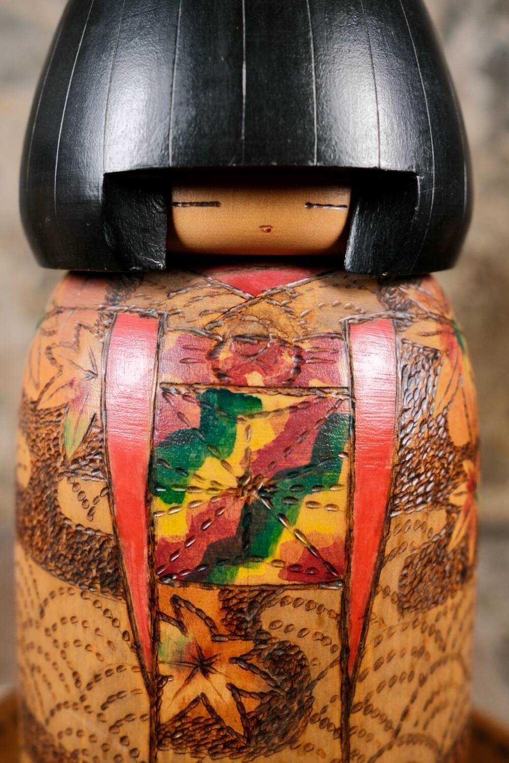 Maple leaf kokeshi, by Inosuke Kobayashi, Japan, 1970s