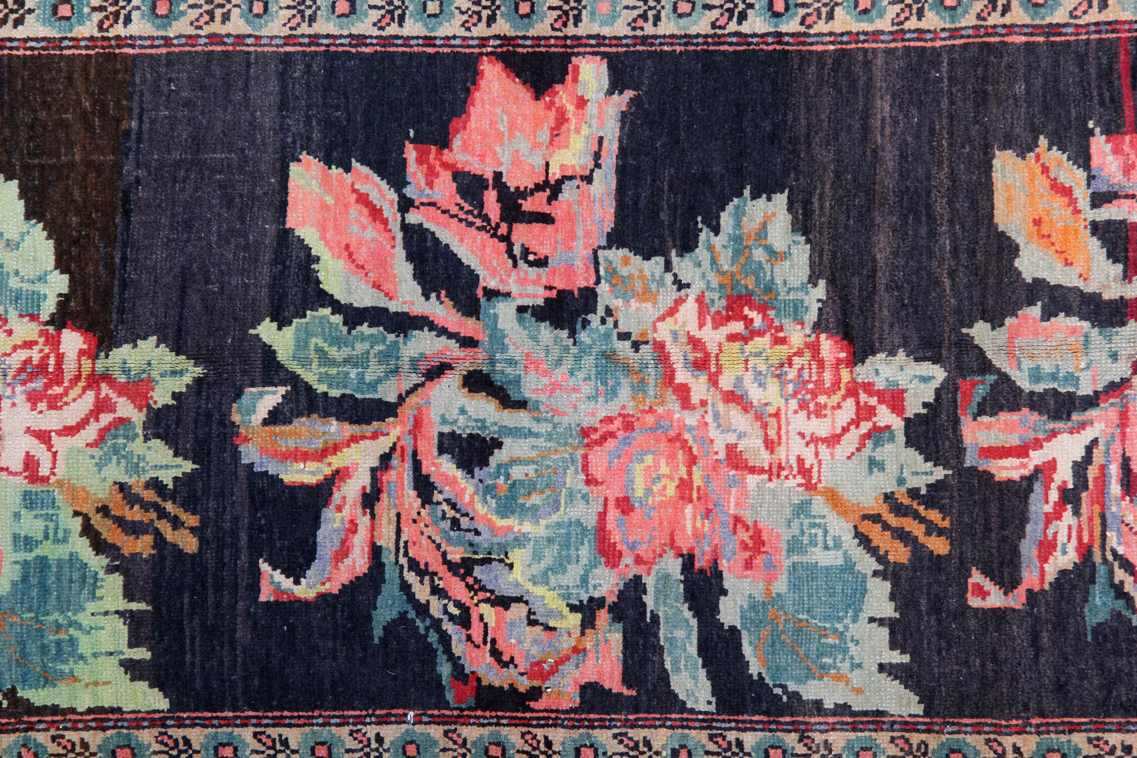 Antique floral karabagh zone tapis de laine brune tissée à la main fine tapis- 136x235cm