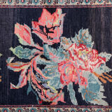 Antique floral karabagh zone tapis de laine brune tissée à la main fine tapis- 136x235cm