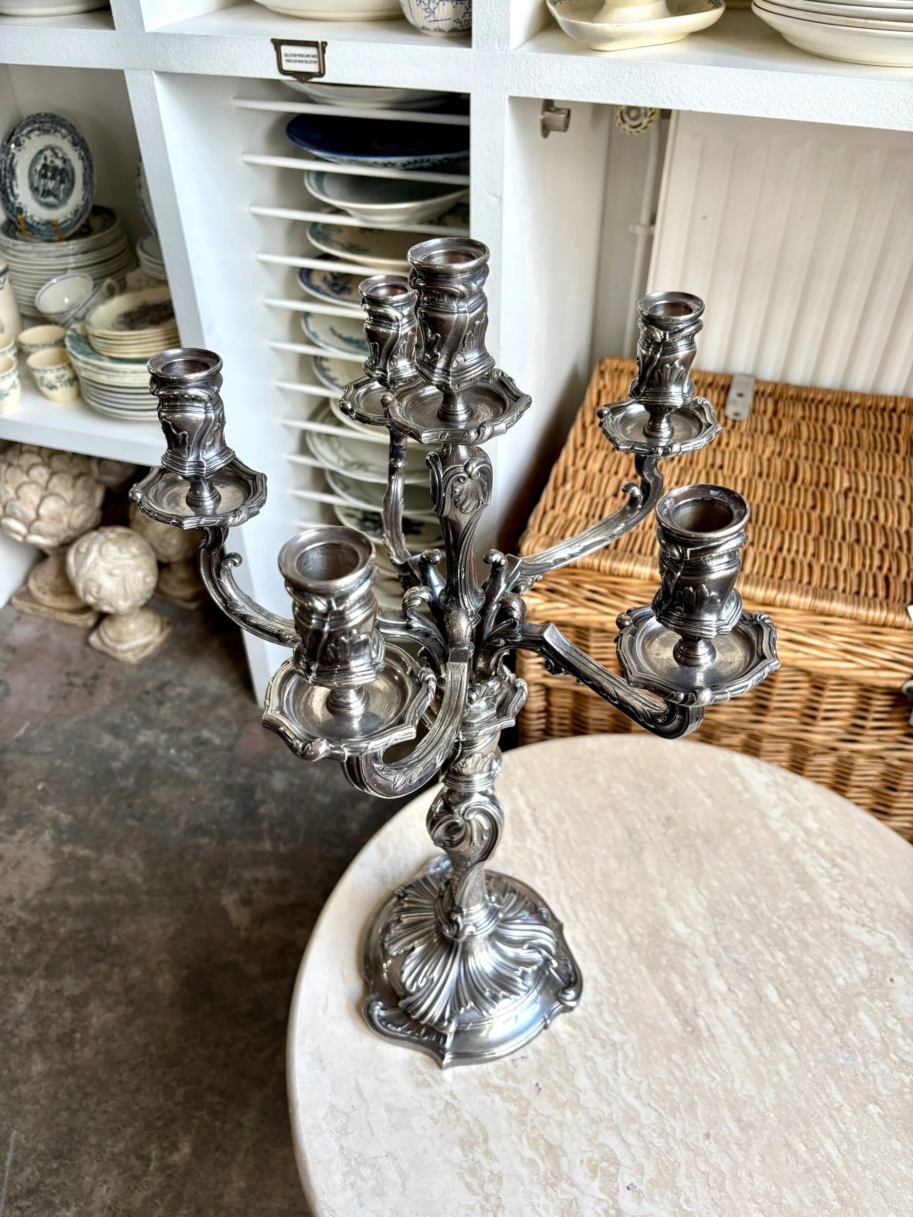 Flambeau, 6-light chandelier by Christofle in silver-plated metal, late 19th century.