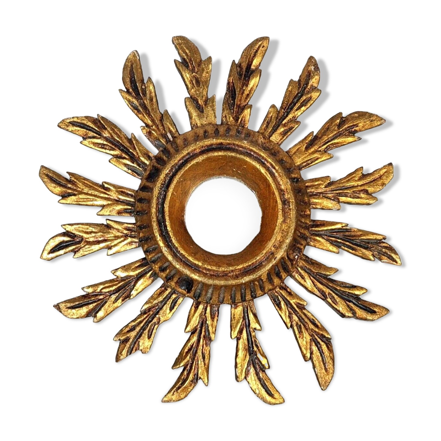 Small vintage golden wood sun mirror 50s 25x3.5 cm Good condition B537