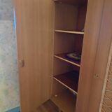 Oak and woven rattan wardrobe 60's vintage