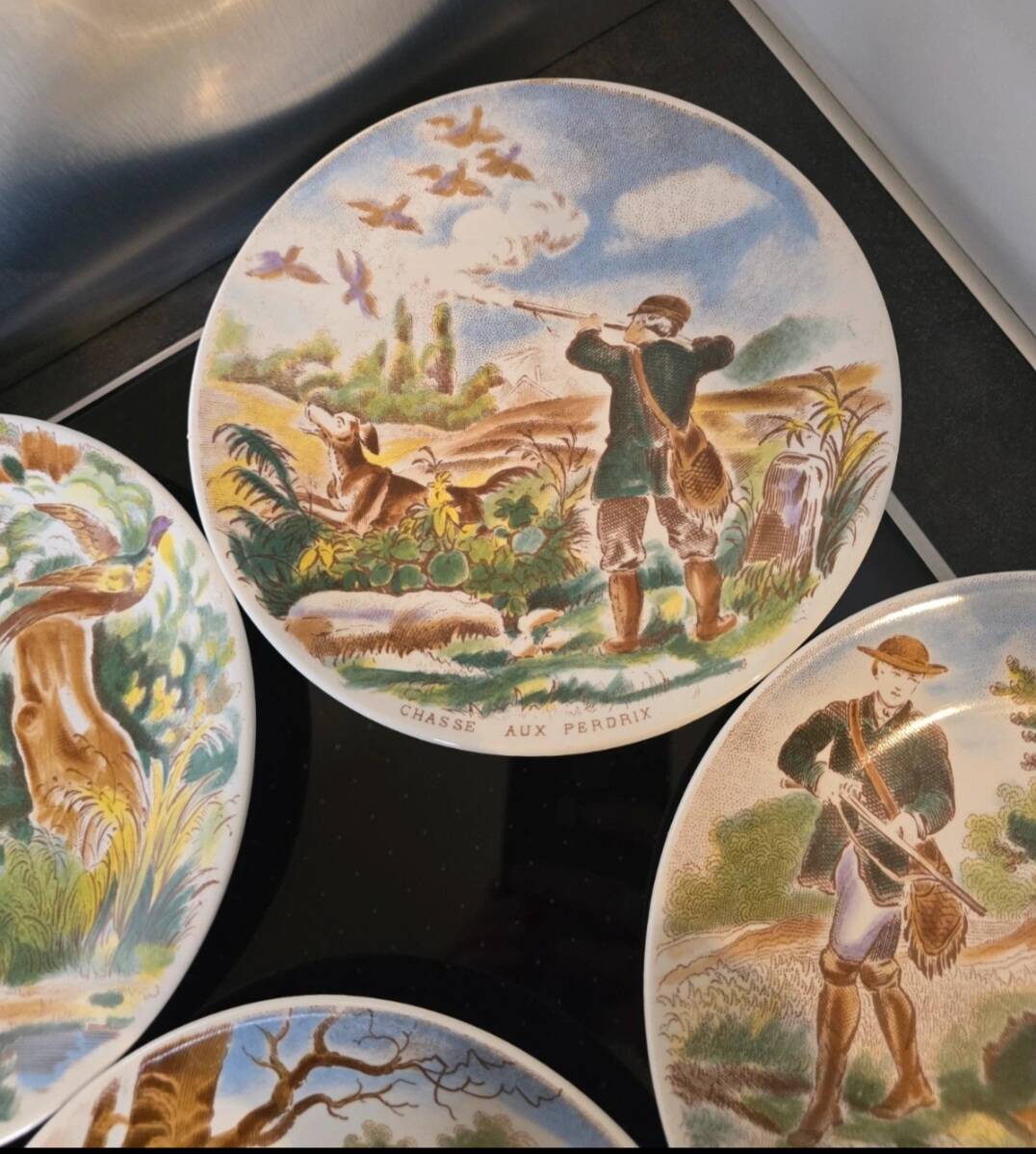 Set of 6 dessert plates Sarreguemines DV - Vintage Hunting Decor (1920)