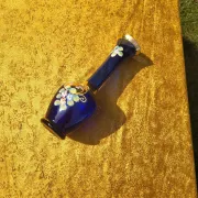 Vintage Bohemian Cobalt Blue Glass Bud Vase | 24K Gold Gilt & Hand-Painted