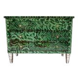 Mid-Century Modern Style Green-Malachite Colored Glass Italian Chest of Drawers