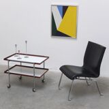 Unique black leather & steel modernist lounge chair, 1960s