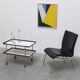 Unique black leather & steel modernist lounge chair, 1960s