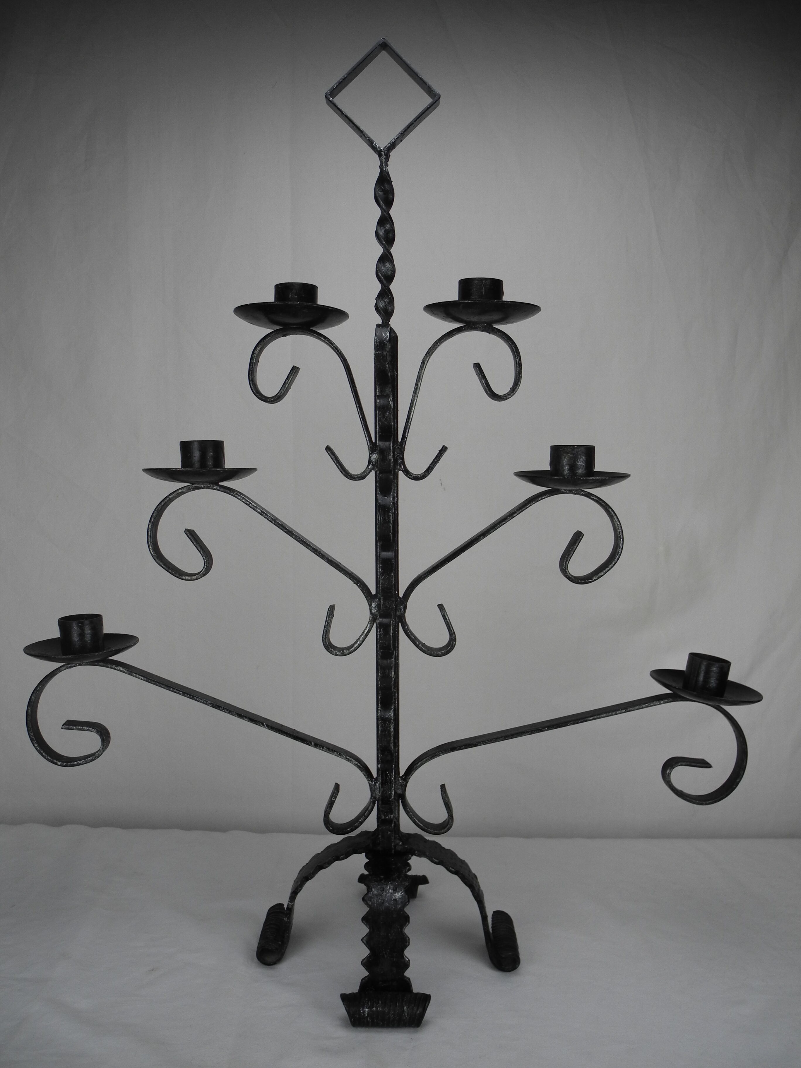 Antique wrought iron candlestick, brutalist candle holder, vintage candlestick