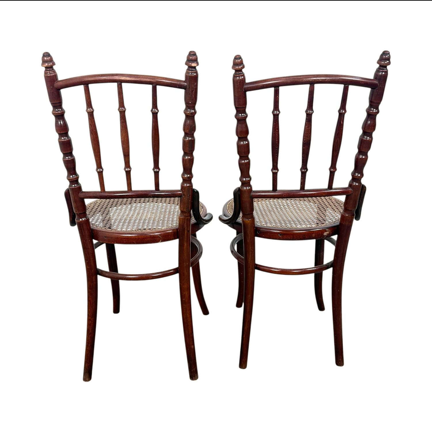 Set of Two Antique Fischel Bentwood Chairs – Vienna Café Chairs – Cane Seat
