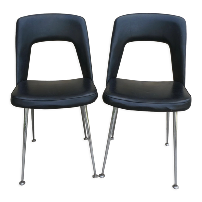 Paire de chaises de bureau en métal chromé et skaï, années 60