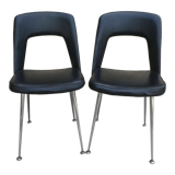 Pair of office chairs in chromed metal and skaï, 60s