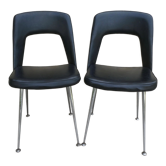 Paire de chaises de bureau en métal chromé et skaï, années 60