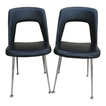 Paire de chaises de bureau en métal chromé et skaï, années 60