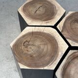 Set of 5 hexagonal stools in two-tone suar forming occasional furniture