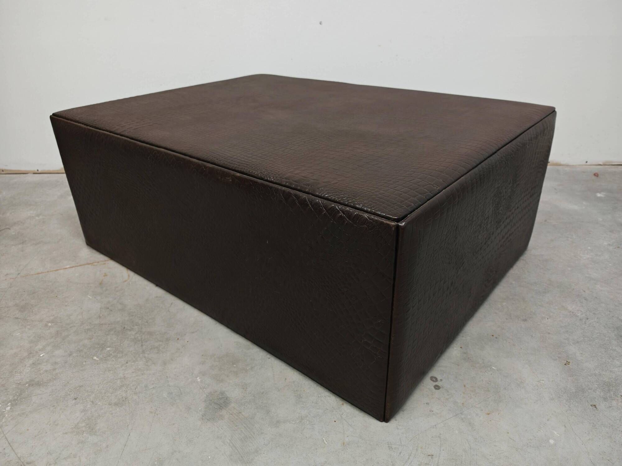Crocodile-printed leather coffee table or ottoman, attributed to Fendi Casa.