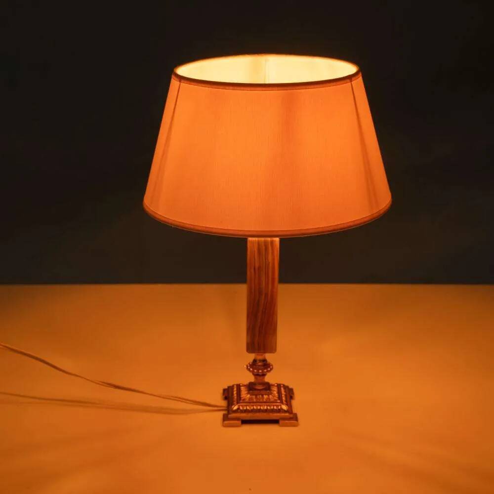 Vintage bedside lamp from the sixties, brass and natural stone Boho.