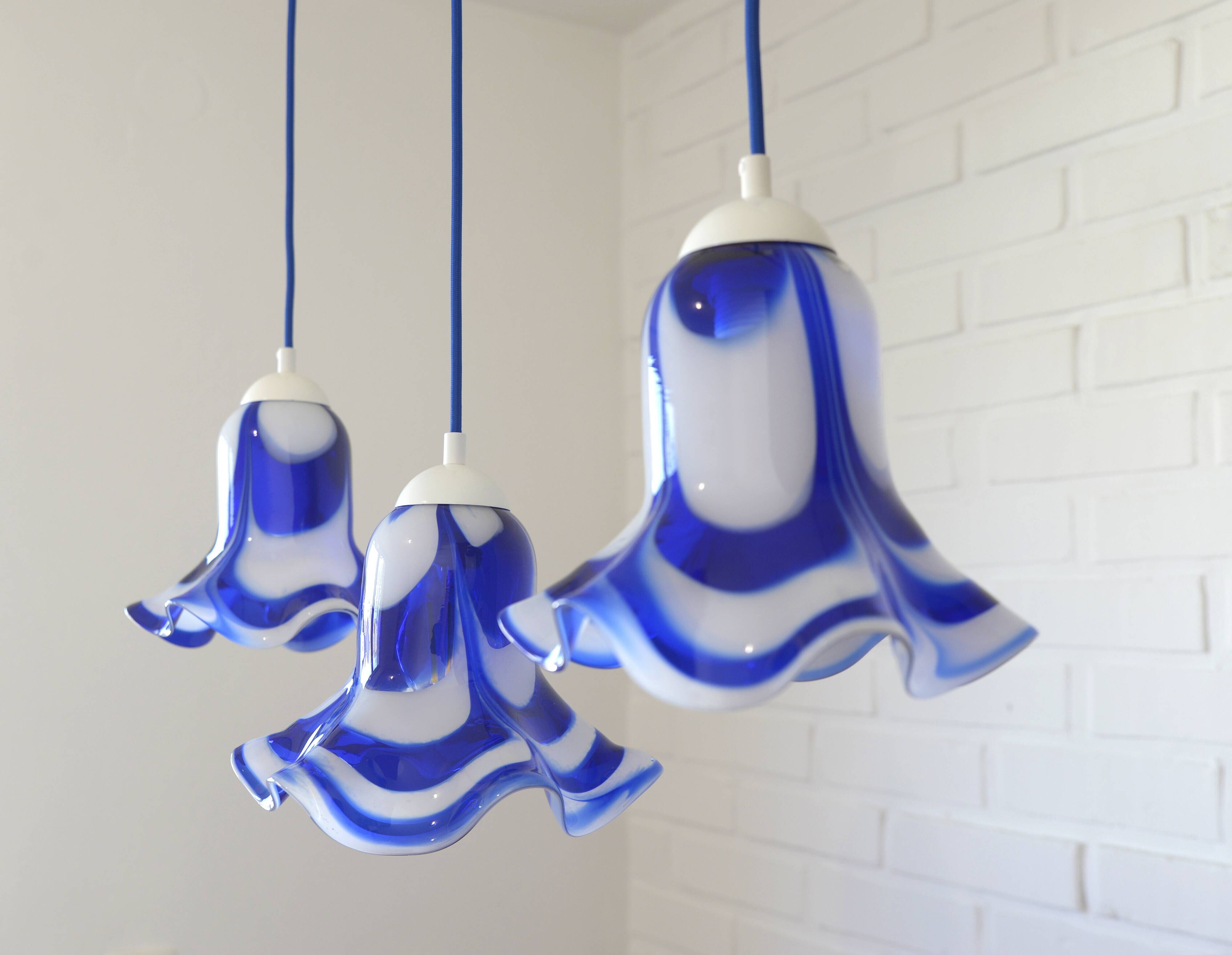 Ensemble de 3 suspensions en verre Mazzega Murano / Années 1970 / Redesign