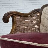 1940s, Danish armchair, woven wool, velour, mesh, carved oak wood.