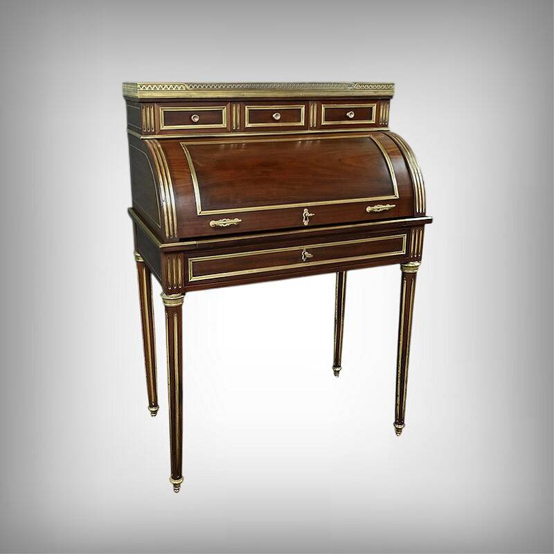 Small Mahogany Cylinder Desk, Louis XVI Style – Mid-19th Century
